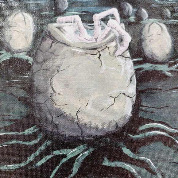 Hand Painted Original Alien Hatching Xenomorph Egg Horror Art Painting 8x10" - Picture 4 of 9